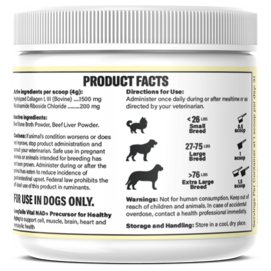 LongTails NAD+ Precursor Health Supplement for Dogs - Cellular Healthy Aging Support