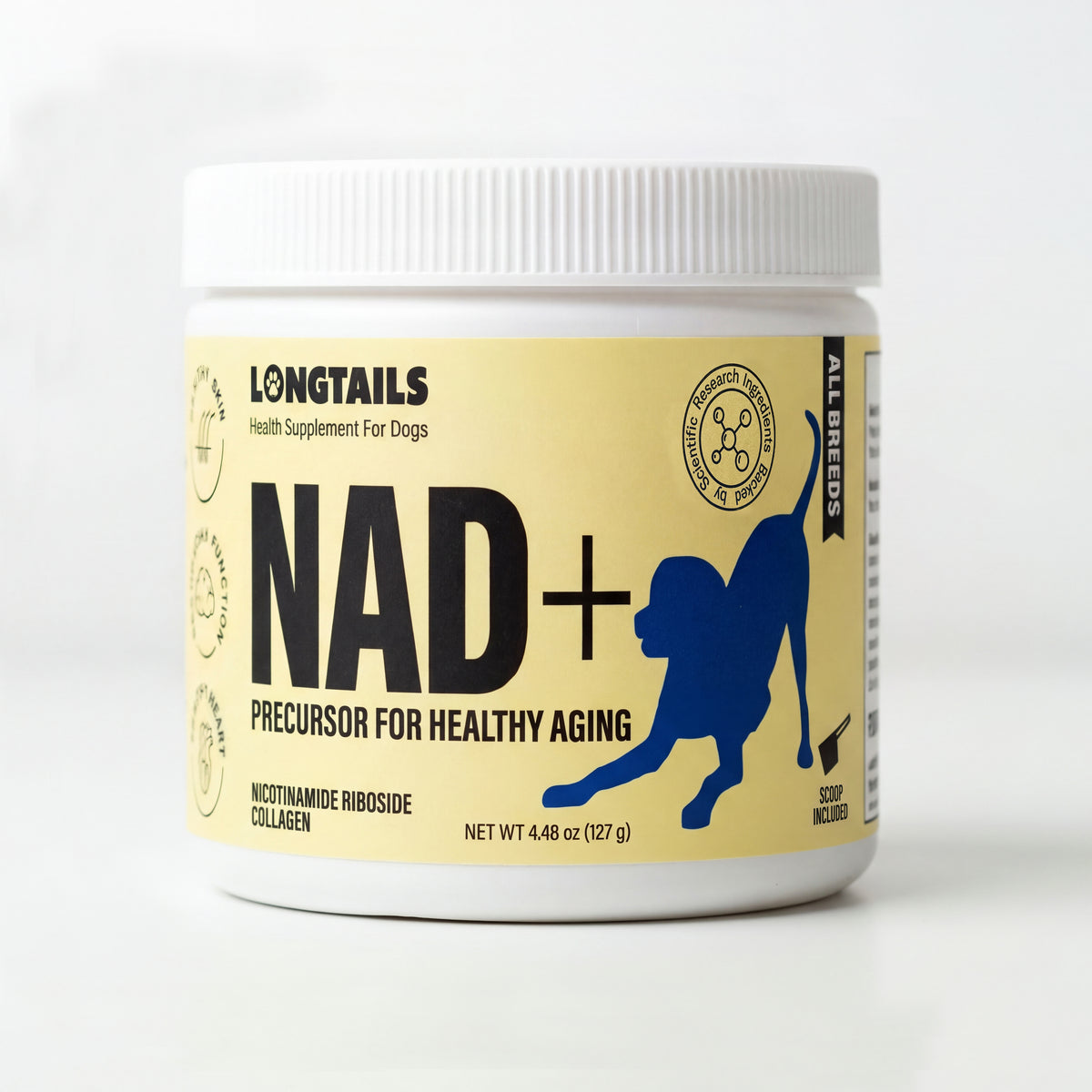 LongTails NAD+ Precursor jar for dogs, front label